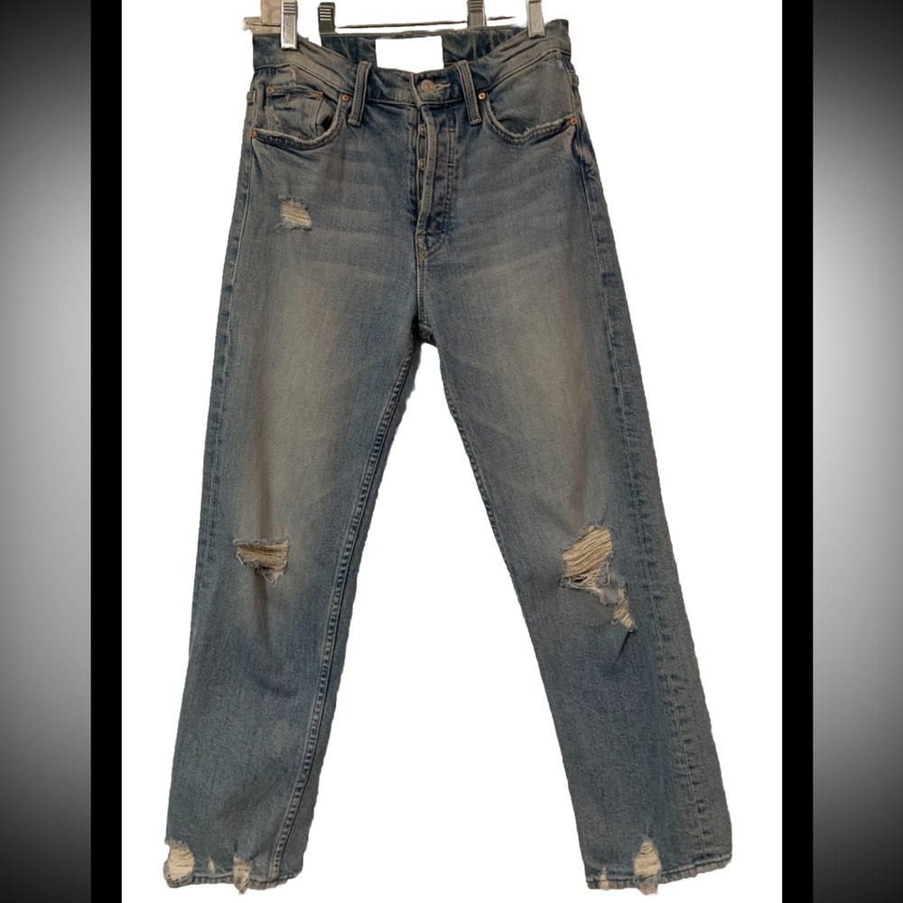 Mother Jeans The Tomcat Sz 25 Button Fly Distressed Frayed Ankle Light Wash